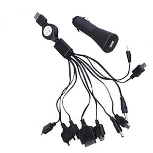 10-in-1 USB/Car Power Adapter/Charger for Cellphones 
