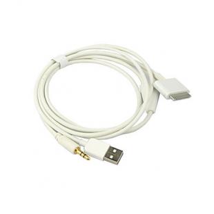 3-in-1 USB 3.5mm AUX Audio/Data/Charger Cable for iPod, iPhone and iPad (White) 