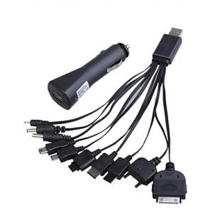 10-in-1 USB Car Charger for iPod/iPhone/PSP/CellPhones 